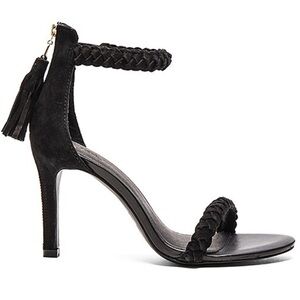 Joie Nia Braided Tassel Zipper Black Suede Heels size 7.5